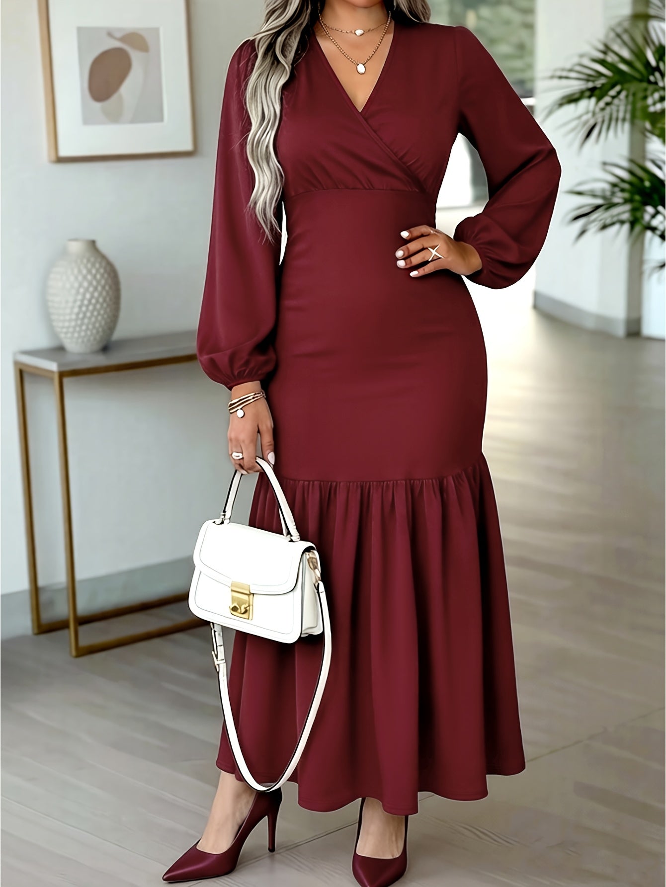 7/8 Sleeve Long Dress