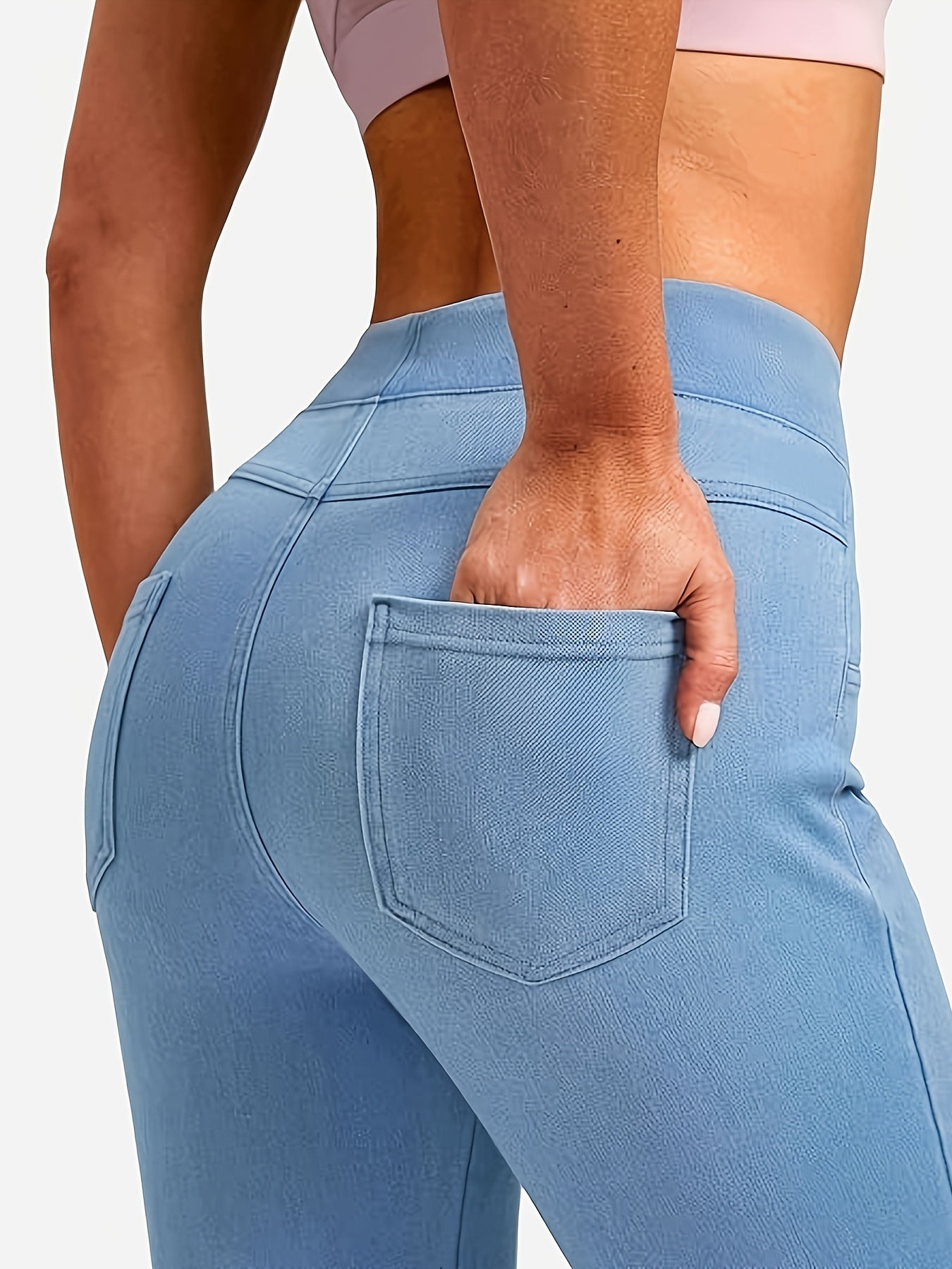 High-Waist Women'S Stretch Slim Pants with Back Pockets, Yoga Pants, Hip-Lifting Casual Pants