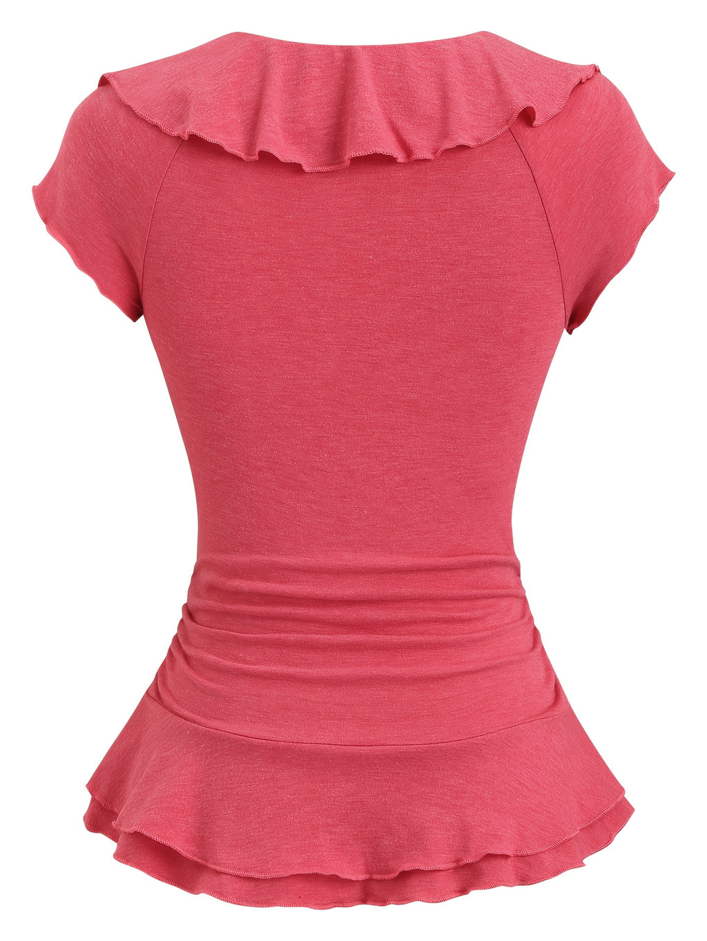 Women'S Spring And Summer Solid Color Short-Sleeved Round Neck Tie Romantic Ruffle Design Soft, Light, Slim, Casual, Cute T-Shirt