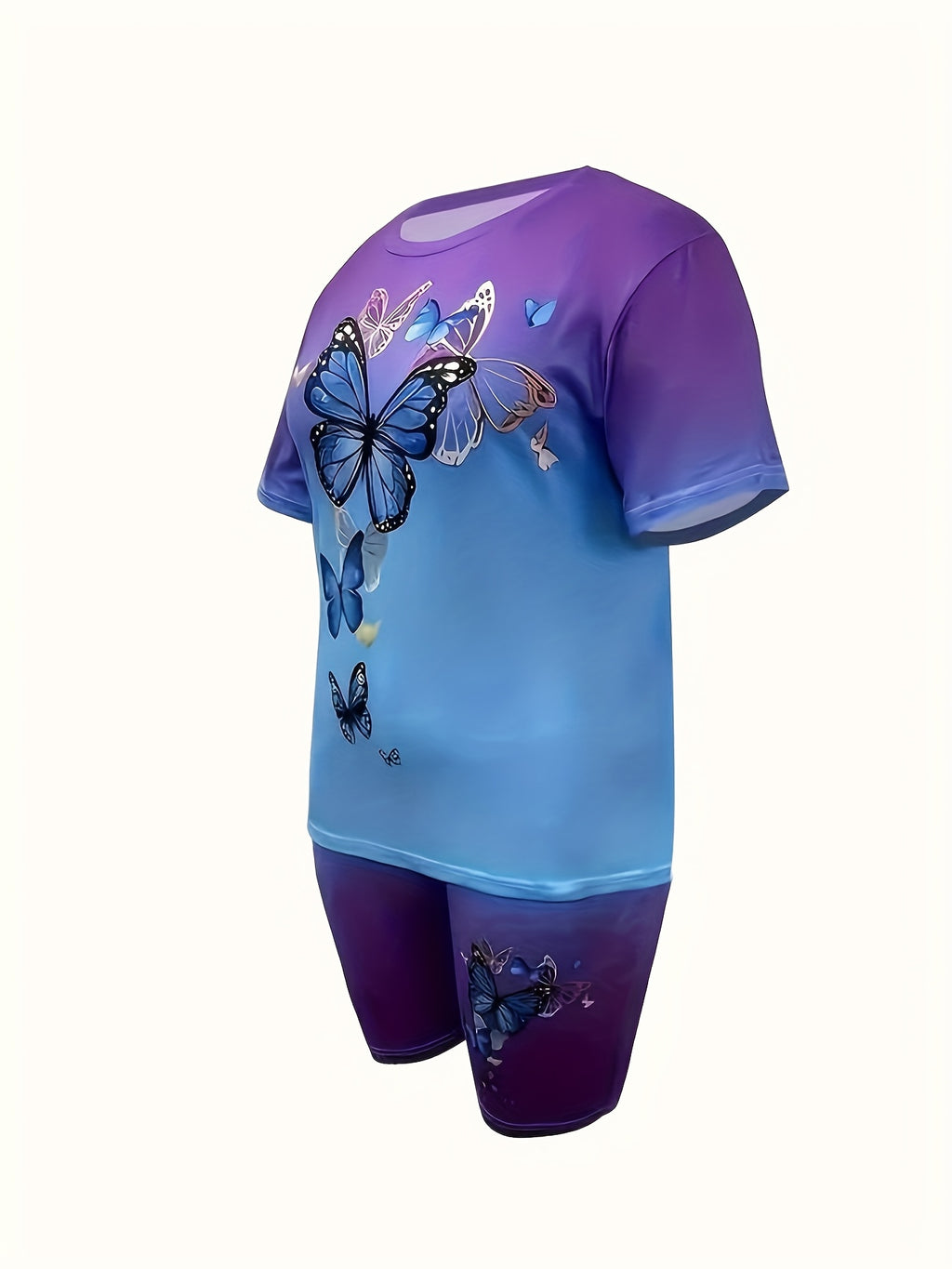 Yudomi Direction Vacation Casual Butterfly Print Shorts And Short Sleeve 2pcs Set