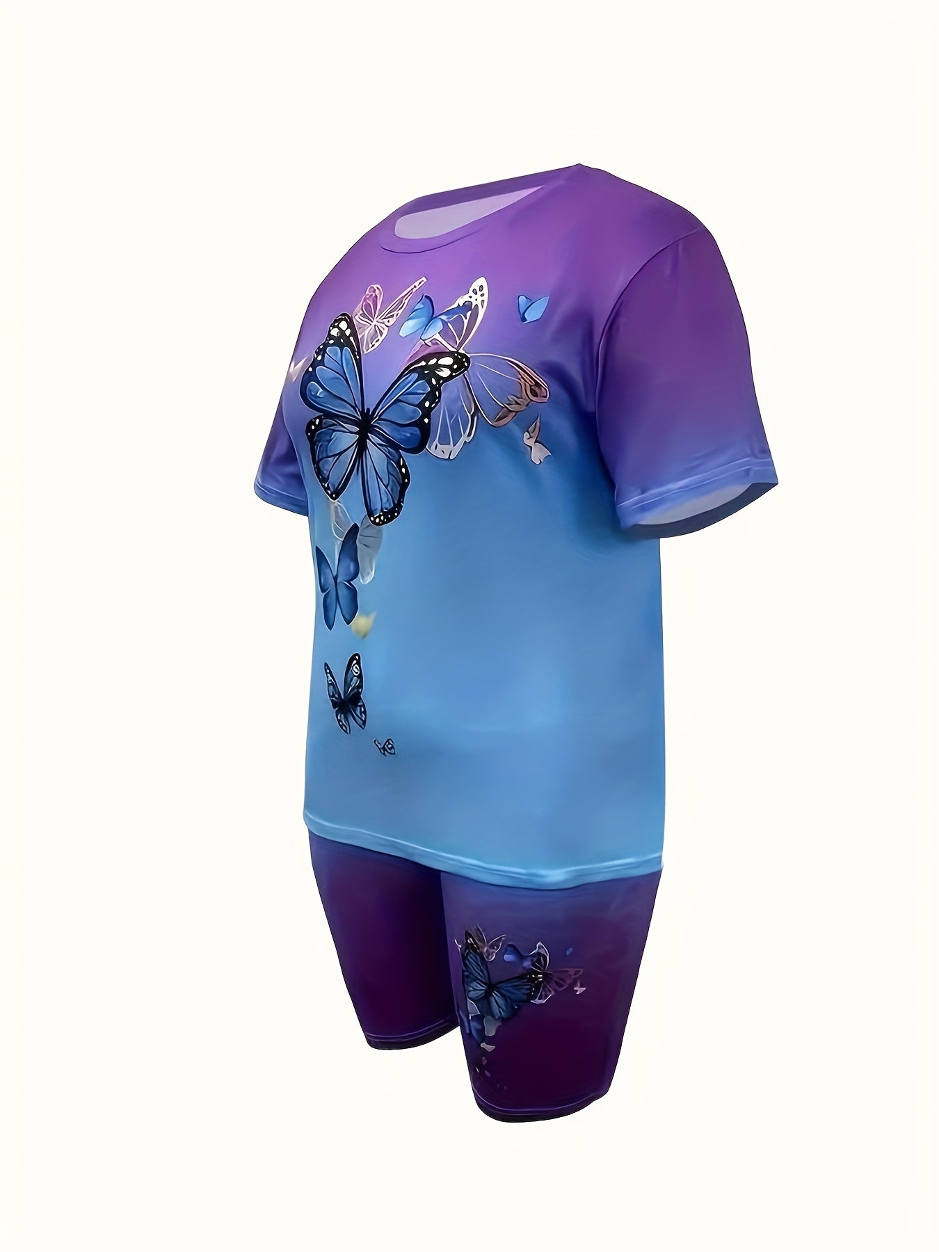 Yudomi Direction Vacation Casual Butterfly Print Shorts And Short Sleeve 2pcs Set