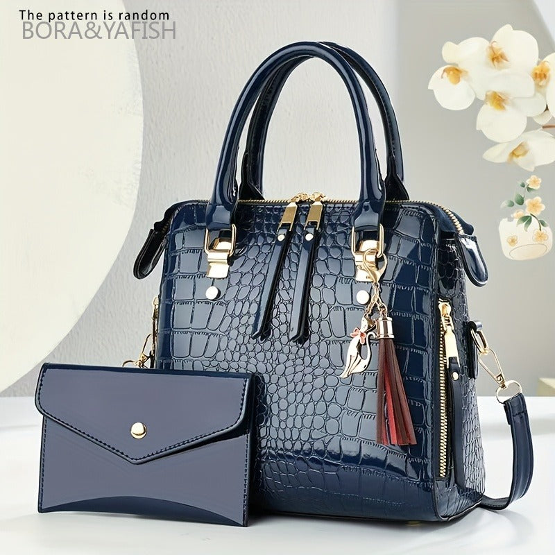 This Handbag Is a Fashionable, High-Quality Accessory for Women, Featuring a Unique Design That Is Perfect for The Autumn And Winter Seasons. It Is a Trendy New Crossbody Bag with a Fashionable Crocodile Pattern And Has Enough Space for a Laptop And