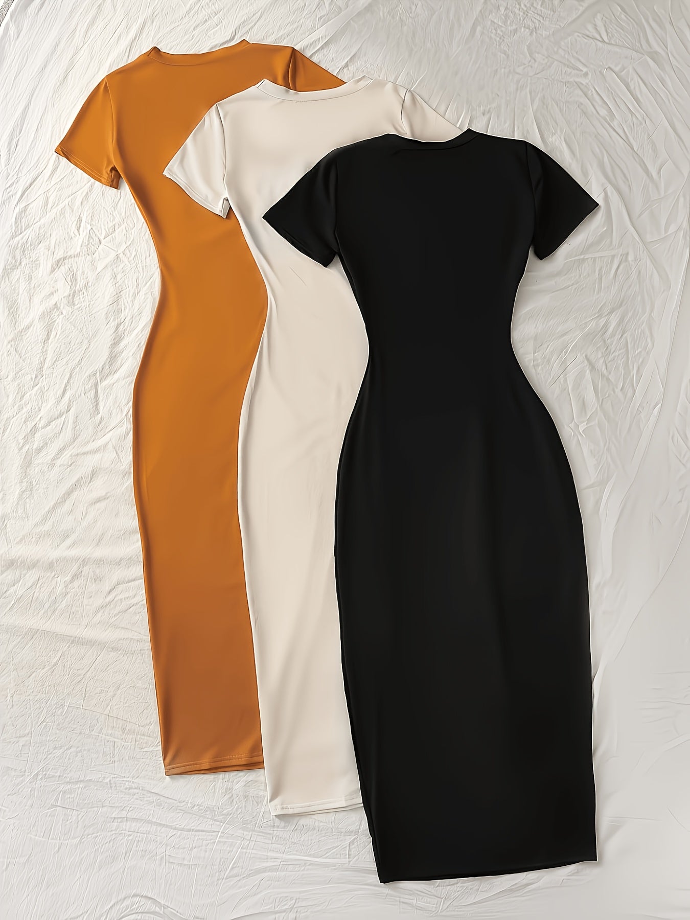 3pcs Ladies Elegant Casual Slim Skinny Short Sleeve Long Dress, Spring Summer Ladies Short Sleeve Fishtail Dress | Slim Skinny Long Evening Dress, Bottom Out Party Dress with Long Dress Tight Dress Inside, Suitable for Daily and Formal Settings
