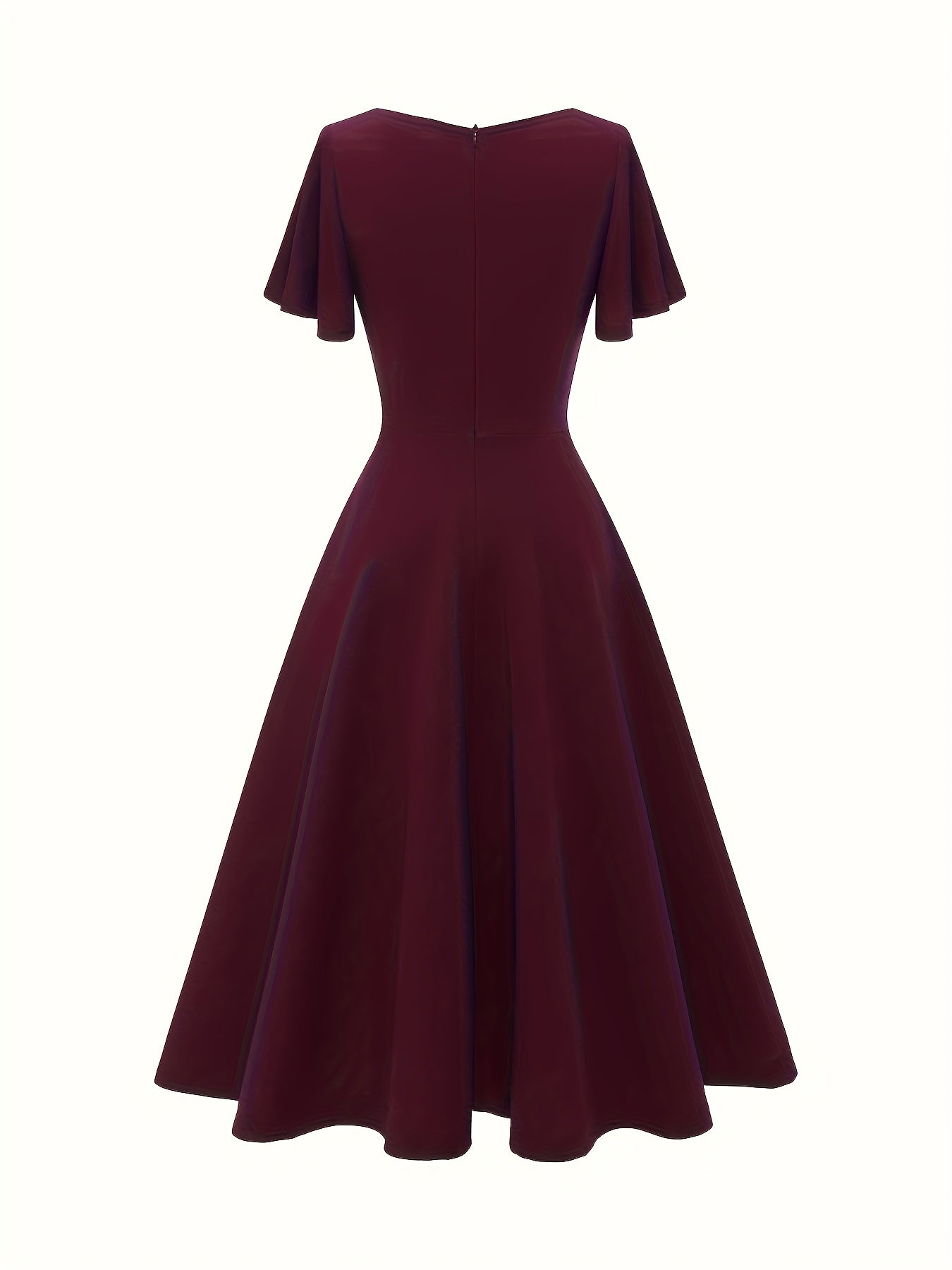 Elegant Spring-Summer Women's Dress with Heart-Shaped Neckline, Ruffle Sleeves, and Wide Hem