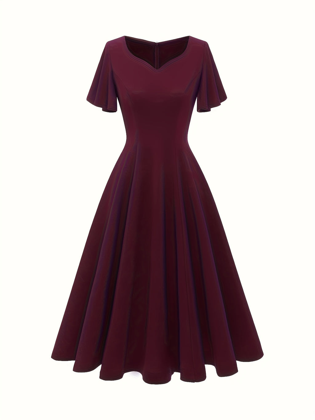 Elegant Spring-Summer Women's Dress with Heart-Shaped Neckline, Ruffle Sleeves, and Wide Hem