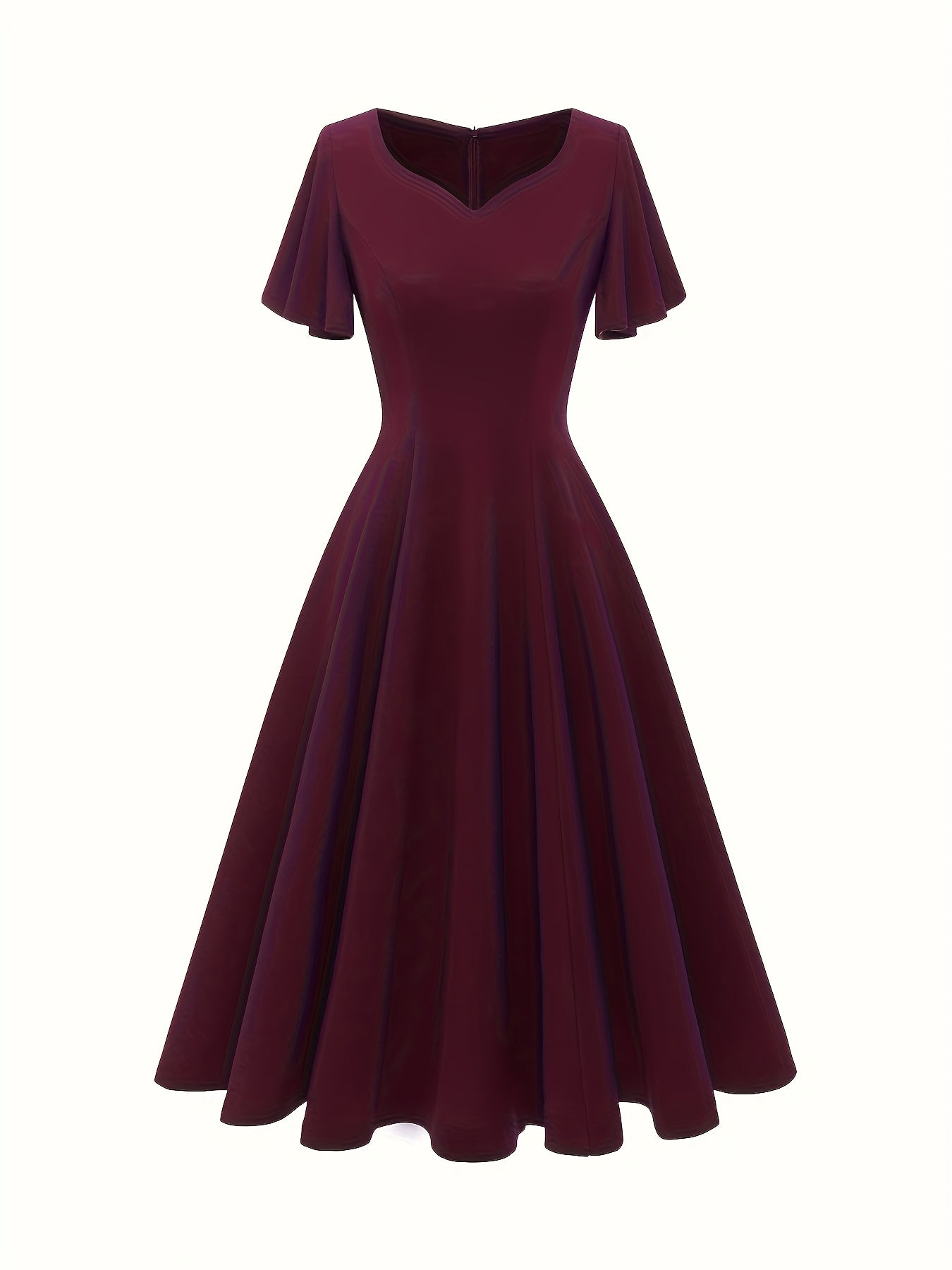 Elegant Spring-Summer Women's Dress with Heart-Shaped Neckline, Ruffle Sleeves, and Wide Hem