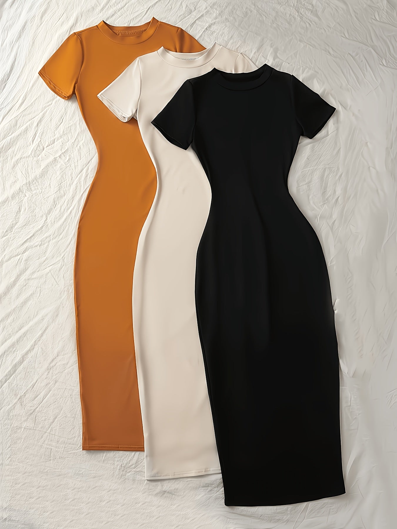 3pcs Ladies Elegant Casual Slim Skinny Short Sleeve Long Dress, Spring Summer Ladies Short Sleeve Fishtail Dress | Slim Skinny Long Evening Dress, Bottom Out Party Dress with Long Dress Tight Dress Inside, Suitable for Daily and Formal Settings