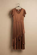 Brown V-Neck Ruffle Dress – XL