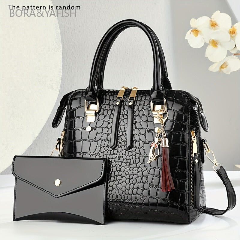 This Handbag Is a Fashionable, High-Quality Accessory for Women, Featuring a Unique Design That Is Perfect for The Autumn And Winter Seasons. It Is a Trendy New Crossbody Bag with a Fashionable Crocodile Pattern And Has Enough Space for a Laptop And