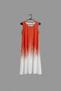 Orange & White Print Cinched Waist Dress