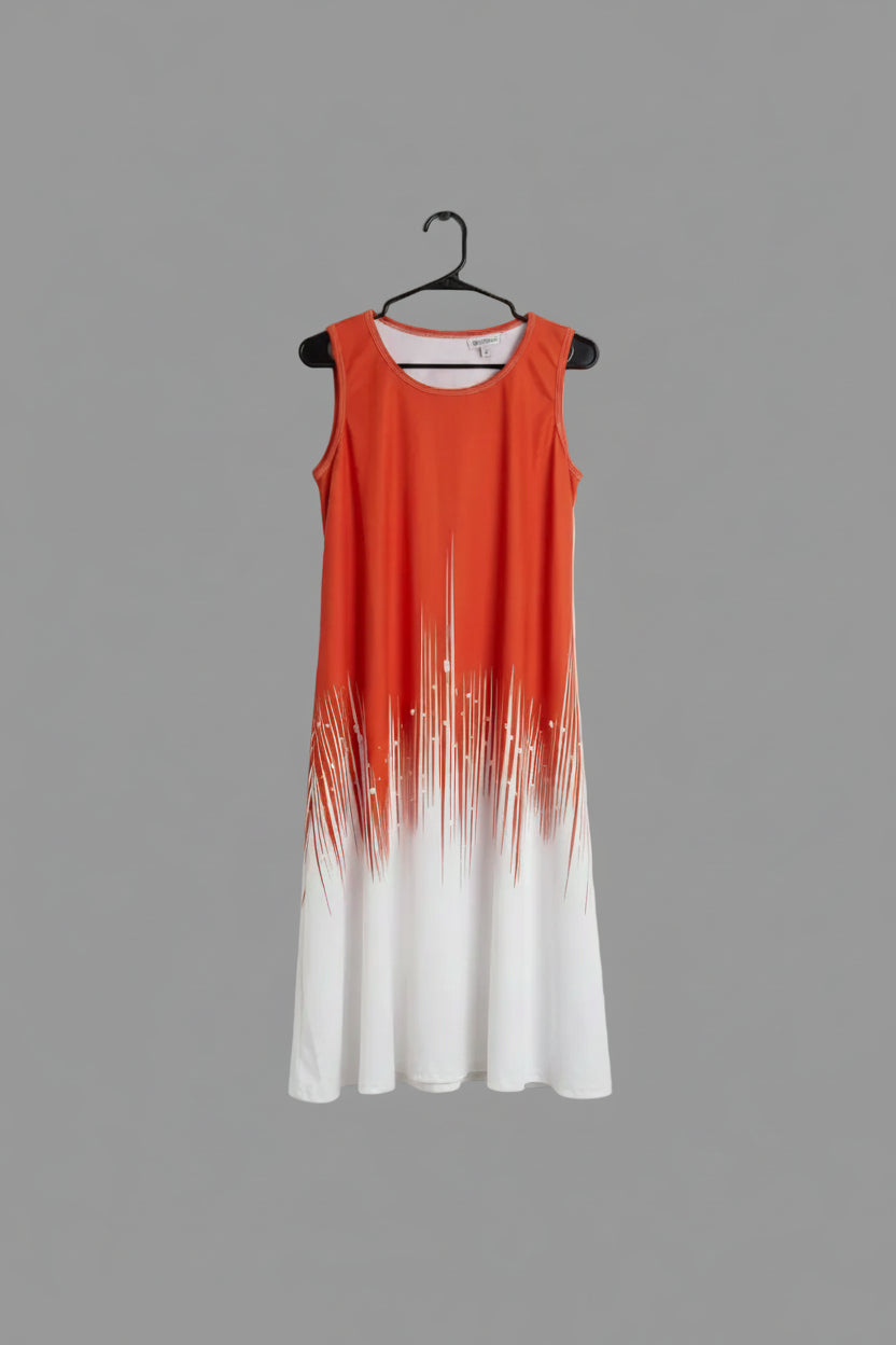 Orange & White Print Cinched Waist Dress