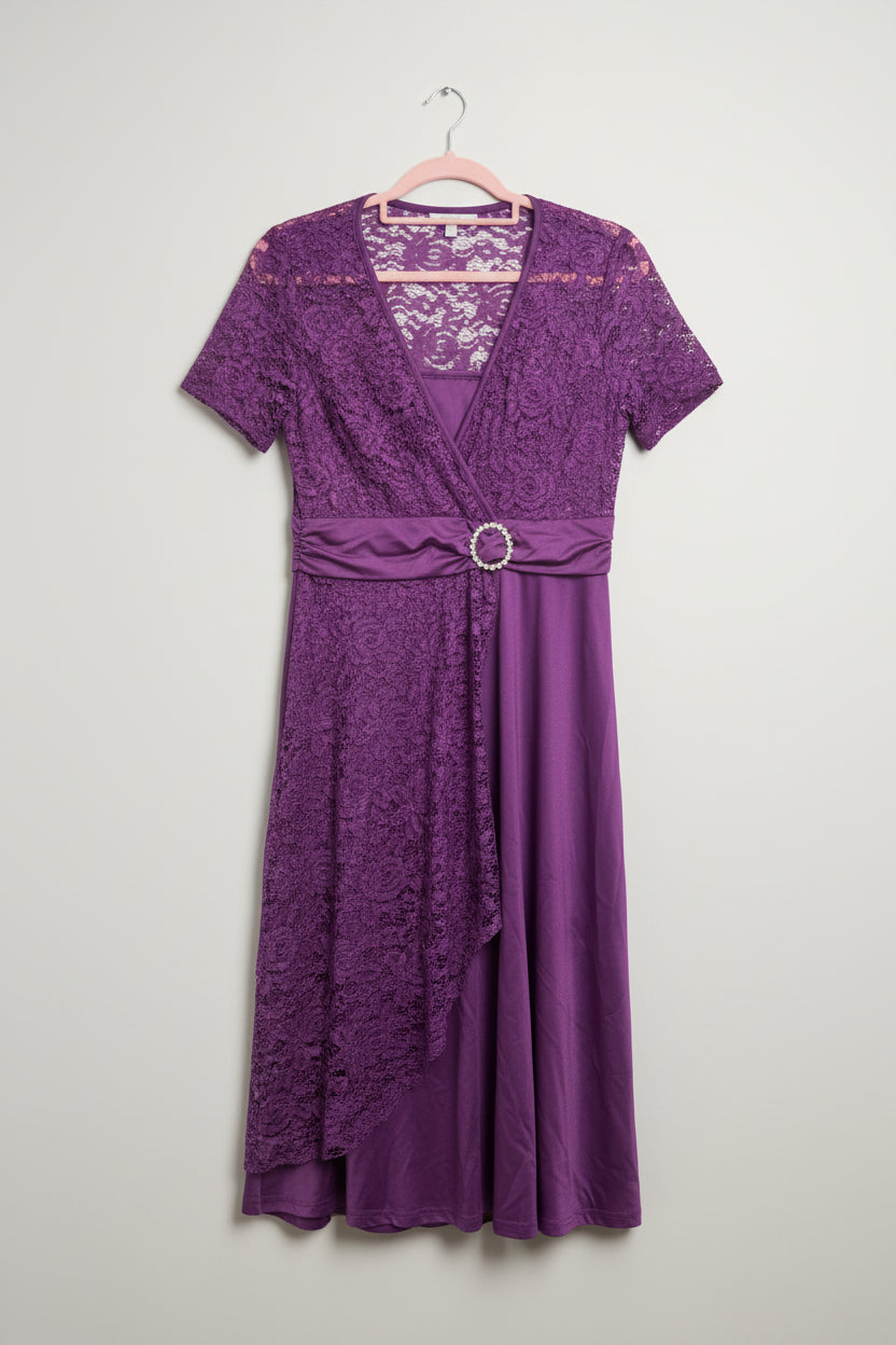 Purple Lace & Rhinestone Evening Dress