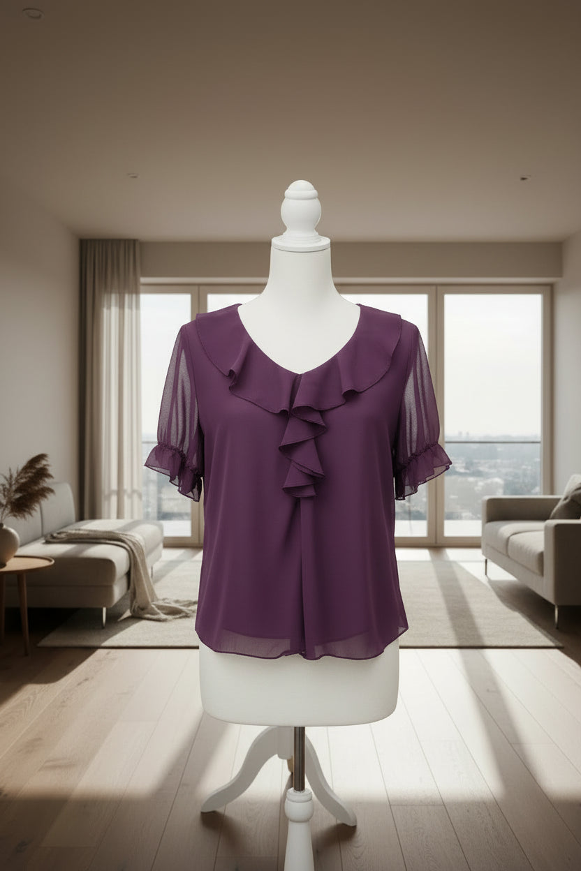 Purple Sheer Ruffled Collar Blouse